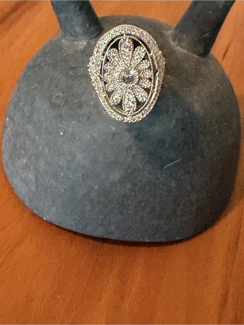 Silver Floral Oval Statement Ring